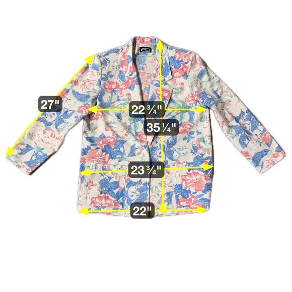 Vintage Floral Blazer 1980s Womens Jacket Pink Blue Shoulder Pads USA Size 18 - Picture 7 of 7
